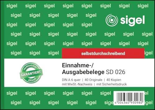 SIGEL Ausgabe Einnahmebeleg A6 quer 2x40 Blatt | SD026, selbstdurchschreibend aus nachhaltigem Papier