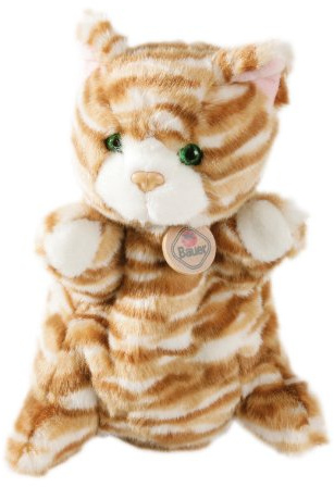 Bauer Spielwaren Theatrello Handpuppe Katze: Plüsch Handpuppe in Ocker- und Brauntönen mit Weiß, für Puppentheater und Lernspiele, waschbar (11805)