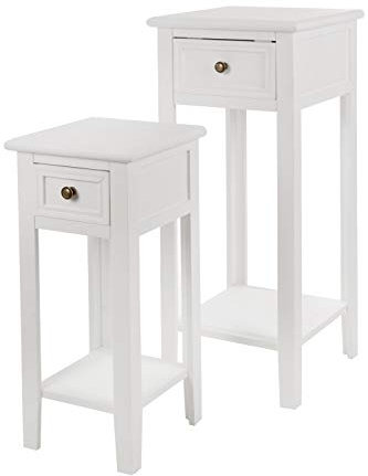 elbmöbel Telefontisch 2-Set Tisch Beistelltisch weiß aus Holz im Shabby chic antik Landhaus Stil