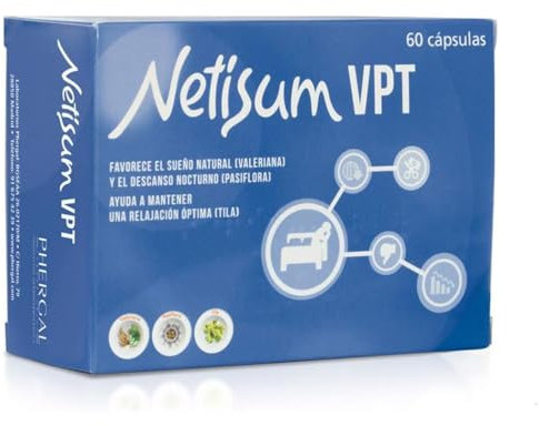 Netisum VPT | Complemento Alimenticio que Favorece el Sueño y el Descanso Nocturno y Promueve la Relajación | Con Valeriana, Pasiflora y Tila | 60 cápsulas