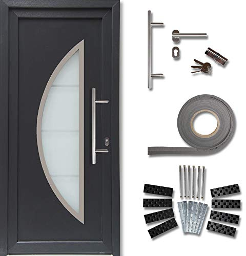 kuporta Kunststoff Haustür Paras Türen 108 x 208 cm DIN links außen anthrazit/innen weiß mit Stoßgriff-Set Montageset Fugendichtband