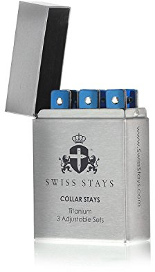 Adjustable Titanium Collar Stays - 3 PACK in Presentation Box to Fix Bent Collars on Dress Shirts - Fits Nearly All Men's Dress Shirts and Feels Lightweight