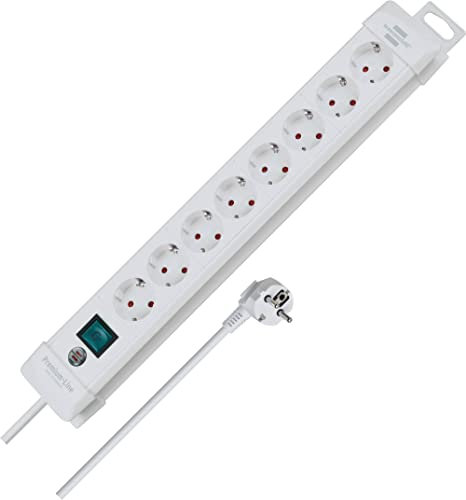 Brennenstuhl Premium-Line regleta de enchufes con 8 Tomas de Corriente (Cable de 3m, con Interruptor, montable, Fabricado en Alemania) Blanco