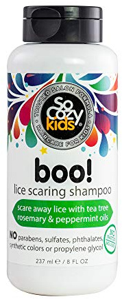 SoCozy Boo! Lice Scaring Shampoo For Kids Hair Scare Away Lice with Tea Tree, Rosemary and Peppermint Oils No Parabens, Sulfates, Synthetic Colors or Dyes, Natural, Zero fragrance, 8 Fl Oz