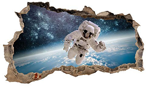 Finest Folia 3D Wandtattoo Mauerloch Wandsticker Wandaufkleber Durchbruch Städte Landschaft Abenteuer selbstklebend H 60 x B 100 Schlafzimmer Wohnzimmer (WL09 Astronaut)