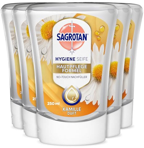 Sagrotan No-Touch Nachfüller Kamille – Für den automatischen Seifenspender – 5 x 250 ml Handseife
