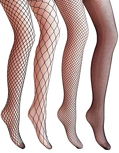 VERO MONTE 4 Styles Womens Diamond Fishnet Tights 4 Pairs Big Hole Net Stockings