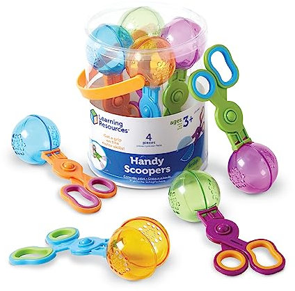 Learning Resources Handy Scoopers – 4 Pieces, Ages 3+, Toddler Fine Motor Skills Toy, Sensory Sand and Water Play Tool, Scissor Action Practice, Early Years Learning, Colourful Kid Tweezers Set