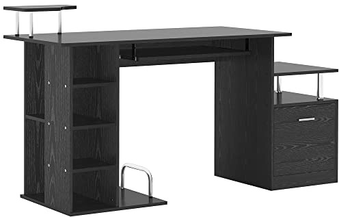 HOMCOM Computer Desk PC Workstation with Drawer Shelves CPU Storage Rack Home Office Furniture 152 x 60 x 88cm (BLACK)