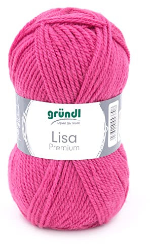 Gründl Lisa Premium Uni Strick- & Häkelgarn (weicher und wollartiger Charakter, pflegeleichtes waschbares Strickgarn aus 100% Polyacryl, 50 g/ 133 m, Nadelstärke: 3,5 - 4,5, 1 Knäuel á 50 g), Pink