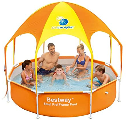Bestway 56543E Splash in Shade 8 Foot x 20 Inch Outdoor Family Kids Spray Play Swimming Pool and Canopy with Water Sprayer, 2 Pack