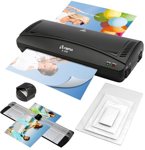Olympia A 230 Laminierset 4-in-1 | Heiß- und Kaltlaminierung | Laminiergerät mit Eckenrunder, Papierschneider & Laminierfolien | Blasenfreies Laminieren | Überhitzungsschutz | Laminiergerät A4