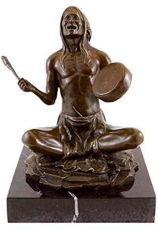 Kunst & Ambiente - Indianer Skulptur mit Trommel - Bronzefigur - Carl Kauba - signiert - Figur - Amerika - USA