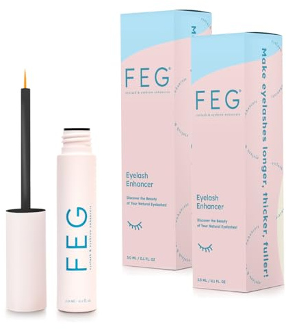 FEG Eyelash Enhancer Rapid Lash Growth Serum with Natural Ingredients | Lash Serum for Growing Thick, Full, and Long Eyelashes | Stimulates Natural Growth | 2-Pack of 3ml Tubes