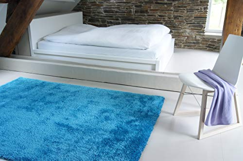 floor factory Moderner Teppich Seasons blau 80x150 cm - flauschig weicher Hochflor Teppich in aktuellen Trendfarben