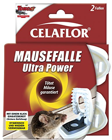 Celaflor Mausefalle Ultra Power, kraftvolle Schlagfalle, Entsorgung ohne Anfassen, wiederverwendbar, 2 Stück