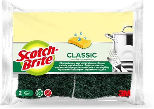 Scotch-Brite Classic spugna per pulizia in fibra naturale, 2 pezzi per confezione – Spugna multiuso per cucina e casa, adatta anche per pentole e vetro antiaderenti