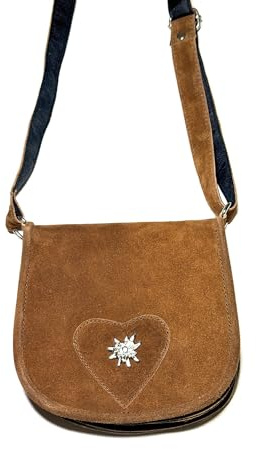 Harrys-Collection Trachtentasche Damen Echtleder Oktoberfest, Cognac | Echtleder Umhängetasche, stilvoller Edelweiß-Pin für das Dirndl, verstellbarer Riemen, perfektes Accessoire zur Tracht