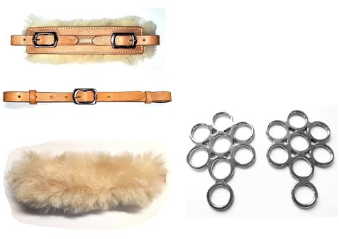 PS Pferdeartikel Set Gebisslose Zäumung Hackamore Flower Silber - Echt Schaffell Farbe Natur mit silbernem Beschlag