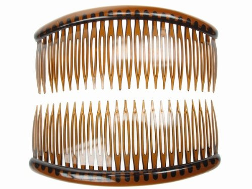 2 Pack of Large Tort Brown 12cm Plain French Side Hair Combs Slides Grips Clips Hair Accessories for Women Girls by Glitz4Girlz