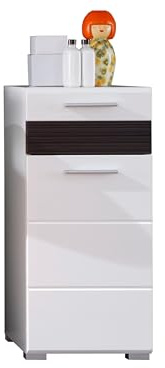 trendteam smart living - Mezzo - Standschrank - Weiß Hochglanz/Eiche dunkel - Badezimmerschrank - (BxHxT) 37 x 79 x 31 cm - Verstellbarer Einlegeboden
