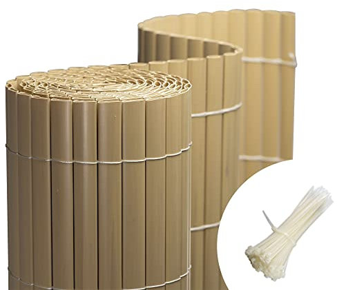 jarolift Canisse en PVC Standard Brise Vue pour Jardin Balcon Terrasse Habillage De Balcon Clôture,100 x 400 cm, Bambou, Inclus 50 Serre-Câbles Transparent