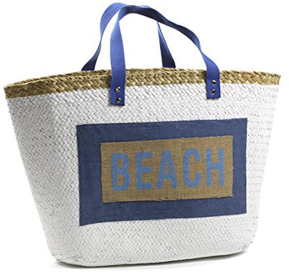 Korbtasche, Umhängetasche, Beachtasche, Strohtasche, Strandtasche, Freizeittasche Beach - Weiss 58x34 cm