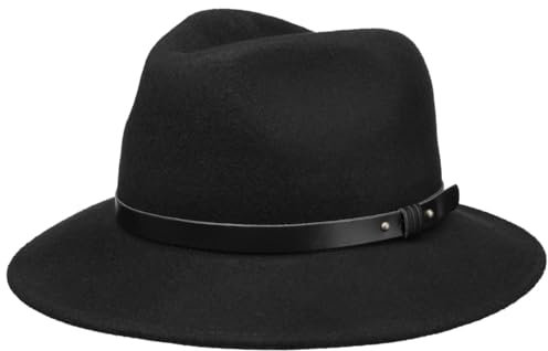 LIERYS Rollhut Herren Filzhut mit Lederband Wasserabweisender Wollfilzhut Rollbarer Traveller breite Krempe Hut Sommer Winter Regen schwarz L (58-59 cm)