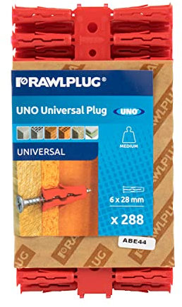 Rawlplug Uno Universal Wallplug 6mm RED | RawlPlugs for Pboard, Masonry, Brick, Concrete | Anti Rotation Features | Pack of 288 R-U1-MIX-RED-288