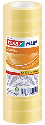tesafilm standard Self-Adhesive Clear Tape - Transparent Multi-Purpose Adhesive Tape for Home, Office and School, 33 m x 15 mm - Pack of 10