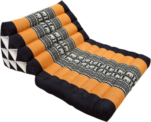 Guru-Shop Cojines, Cojines Tailandeses Triángulo, Kapok, Cama de día con 1 Soporte - Negro / Oro, Naranja, 30x50x80 cm, Cojín Tailandés / Almohadilla 1