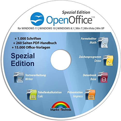 Open Office specialutgåva för Windows 11-10-8-7-Vista-XP | PC-programvara med 15 000 mallar, 1 000 teckensnitt och PDF-manual | Skapa dokument, kalkyltabeller och presentationer