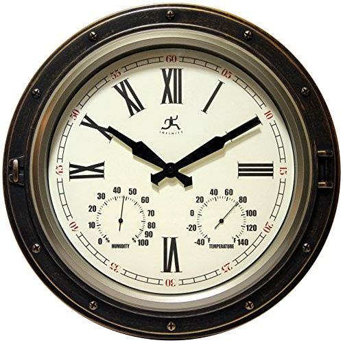Infinity Instruments Forecaster Indoor/Outdoor Wall Clock, Thermometer, Hygrometer combo, Stylish Durable Waterproof Weather Station for your Home, 16 Inch, Bronze | therometer combo, Stylish Durable Waterproof Weather Station for your Home, 16 Inch, Bronze