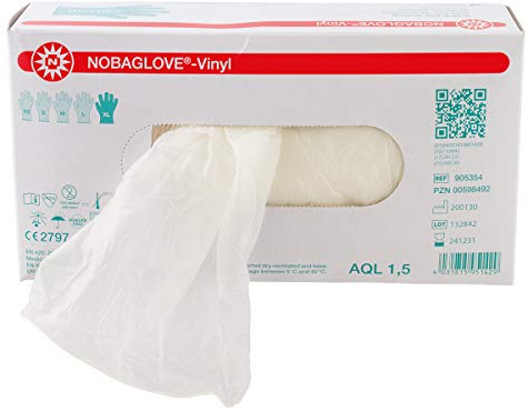 100 Stück Einmalhandschuhe NOBAGLOVE Vinyl Puderfrei Größe: X - Large ( Extra Groß )