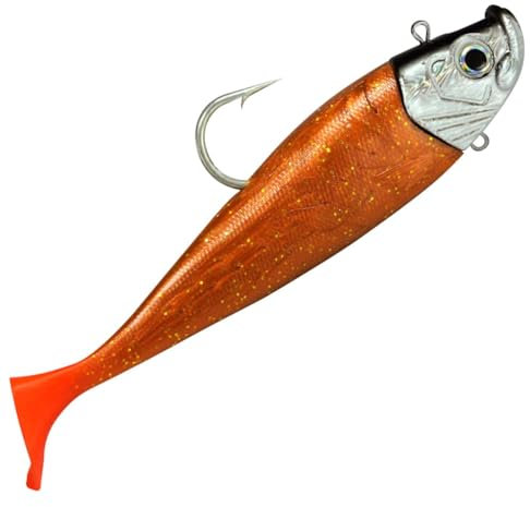 Dieter Eisele Hörminator Shad Orange Flake - Gummifisch mit Jighaken, Gewicht/Länge/Hakengröße:375g - 21.0cm - Gr. 10/0