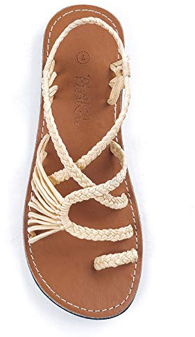 Plaka Palm Leaf Flat Summer Sandals for Women | Perfect for the Beach Walking & Dressy Occasions | Ivory | Size 8