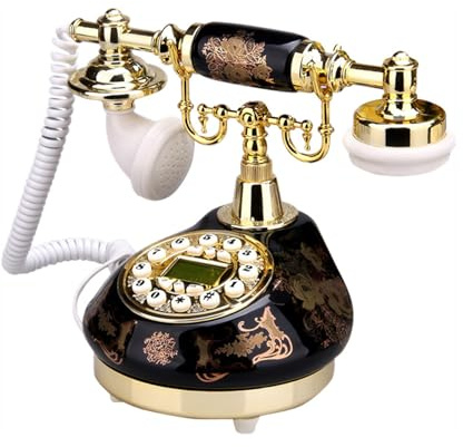 TelPal Corded Old Fashion Antique Telephone Decor 1960, Wired Home Office Telephone Decor System, Ceramic Antique Style (Black)