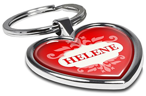printplanet Schlüsselanhänger mit Namen Helene - Motiv Ornamente - Herz-Schlüsselanhänger, Namensschlüsselanhänger, personalisierter Anhänger, Herz-Anhänger, Chrom