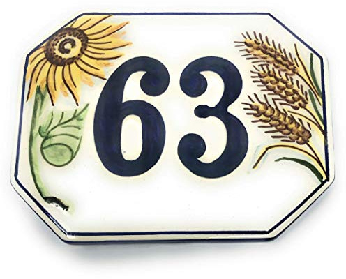 CERAMICHE D'ARTE PARRINI- künstlerische Italienisch Keramik personalisierte 15x12 Keramik Hausnummer Dekoration Sonnenblumen und Weizen Fliese Stecker aus der Hand gemacht in Italien Toskana