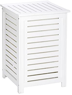 WENKO Wäschetruhe Oslo aus Echtholz - Wäschesammler im Landhausstil, mit abnehmbarem Wäschesack, Holz, 45 x 65 x 45 cm, Weiß, 65 x 45 x 45 cm