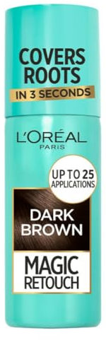 L'Oréal Magic Retouch Instant Root Concealer Spray, ideal zum Ausbessern nachwachsender Grauwurzel, 75 ml, Farbe: Dunkelbraun