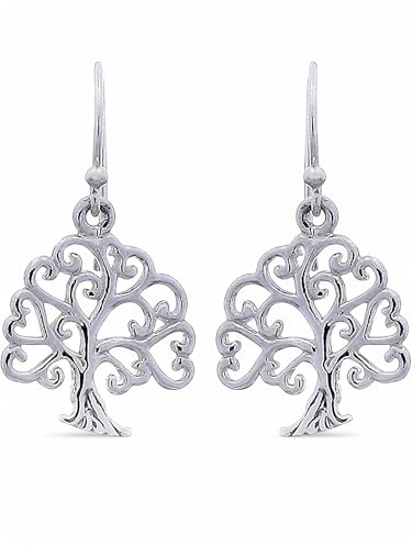 MadamLili - Ohrringe Set Silber Baum Segensbaum - Echtsilber 925 Sterling - Hängend - Wald Symbol Chakra Ohrhänger - Spiritueller Yogi Schmuck -Handgefertigt - Exklusive Schmuckbox