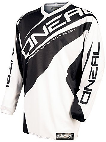 O'NEAL | Motocross-Jersey Langarm | MX Enduro | Gepolsterter Ellbogenschutz, V-Ausschnitt, atmungsaktiv | Element Jersey Racewear V.15 | Erwachsene | Schwarz Weiß | Größe XL