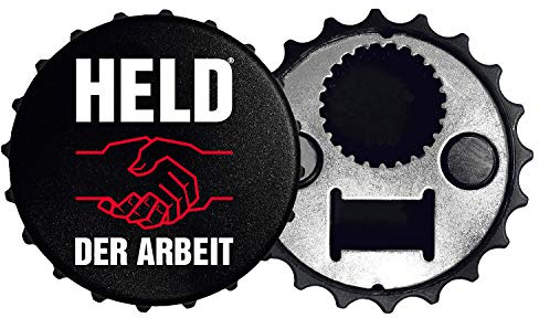 Held der Arbeit Flaschenöffner - Kapselheber Ossi Geschenke DDR Ostalgie | Magnetischer 8cm Offner mit 3D Emblem, inkl. DDR Kochbuch & Karte - Ideal als Geschenkidee fur Manner und Ost-Pakete