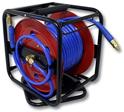 Portable Compressed Air Hose Reel with 360° Rotatable Base, 30 Metre 1/4 Hose for 12 bar
