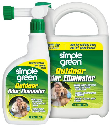Simple Green Outdoor Odor Eliminator for Pets, Dogs, Ideal for Artificial Grass & Patio (32 oz Hose End Sprayer & 1 Gallon Refill)