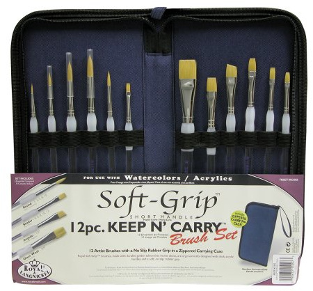 Royal & Langnickel Keep n Carry Artist Soft Grip Brush Set with Zippered Case