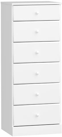 Prepac Astrid Tall White Dresser: 16.5D x 19.75W x 50H, 6-Drawer Chest for Bedroom by Prepac - Perfect Chest of Drawers for Ample Storage