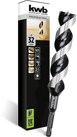 kwb 3-S Japan Schlangenbohrer ø 32 mm, 235 mm aus blankgeschliffenem CV-Stahl mit superscharfem Spitzenanschliff, Zentrierspitze und E 6.3 Schaft