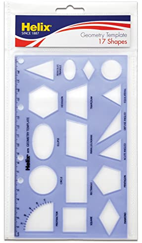 Maped Helix USA - Geometry Shapes Drawing Template - 17 Shapes - Educational Tool - Enhances Precision - Ideal for Drafting & Design - 20cm Ruler